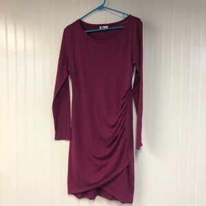 Leith Long Sleeve Dress in Deep Magenta Stretch Large Ruched